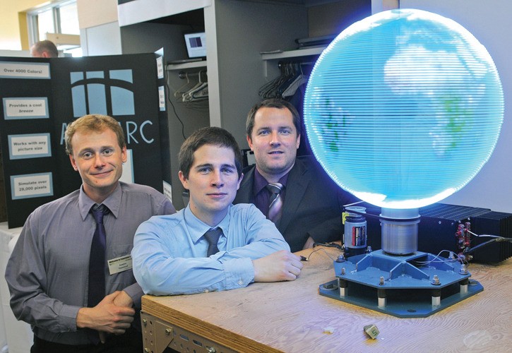 Capstone team with spinning globe